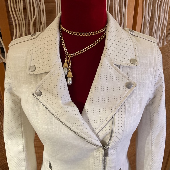 NYDJ Faux Leather Linen Moto Jacket Off White XS - Picture 2 of 15